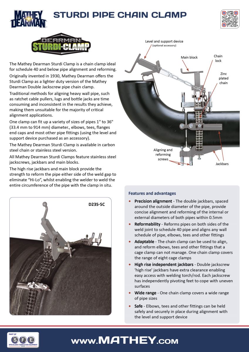 Mathey dearman pipe top clamp